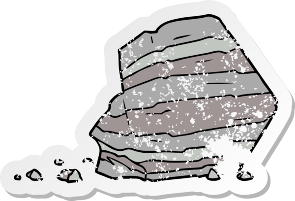 Bir insan tarafından çizilmiş büyük bir kaya karikatürünün sıkıntılı çıkartması