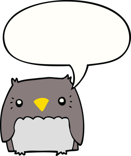 Bir insan tarafından çizilmiş konuşma baloncuğu olan sevimli çizgi film baykuşu.