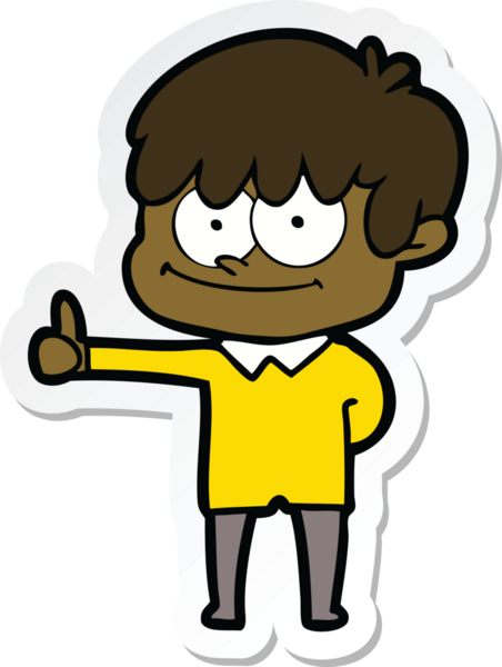 Bir insan tarafından çizilmiş mutlu bir çizgi film karakterinin çıkartması.