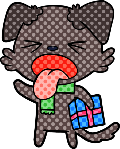 Bir insan tarafından çizilmiş yılbaşı hediyeli iğrenç bir köpek.