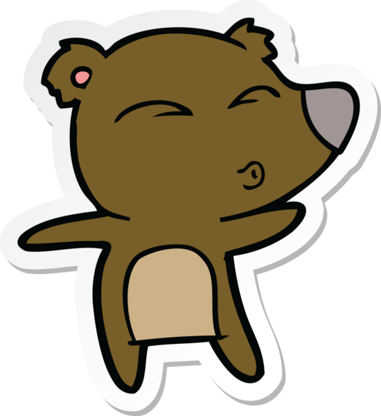 Bir insan tarafından çizilmiş ıslık çalan bir ayının çıkartması.