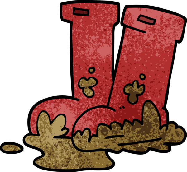 Bir insan tarafından çizilmiş çamurlu çizmeler.