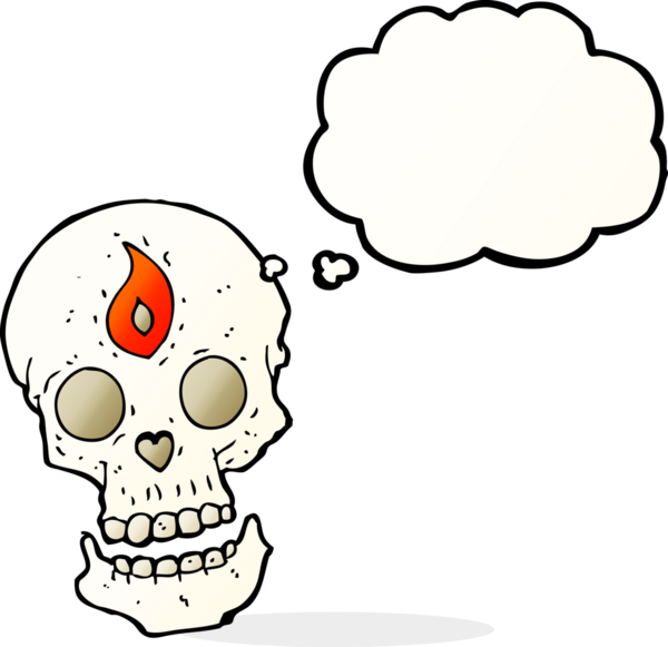 Bir insan tarafından çizilmiş düşünce baloncuklu mistik kafatası.