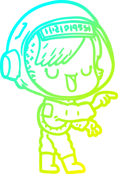 Bir insan tarafından çizilmiş soğuk gradyan çizgili astronot kadın çizimi.