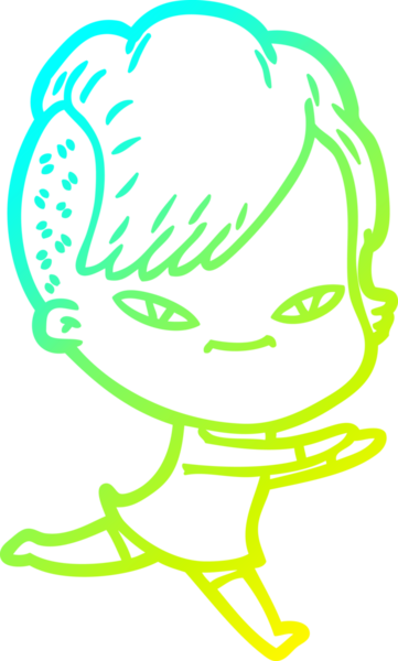 Hipster saç kesimi bir insan tarafından çizilmiş hoş bir çizgi film kızı çizimi.