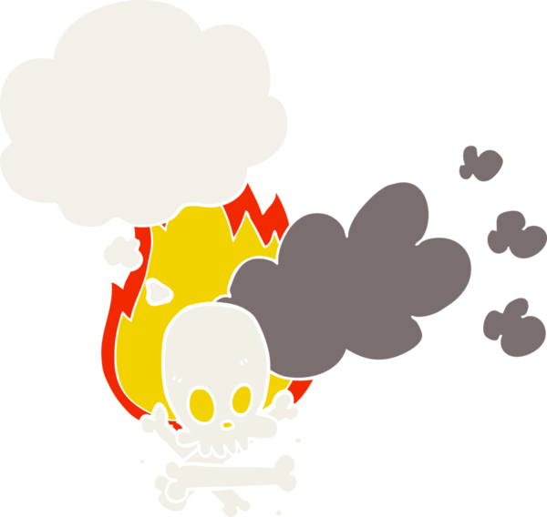 Düşünce baloncuğu ve insan tarafından çizilmiş garip, yanan kemikler.