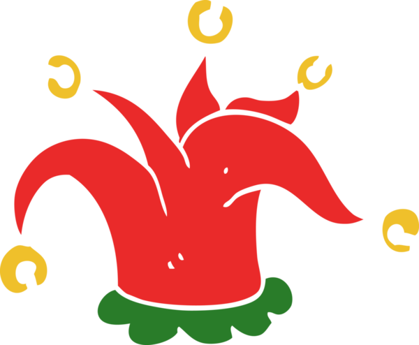 Bir insan tarafından çizilmiş düz renkli çizgi film soytarı şapkası.