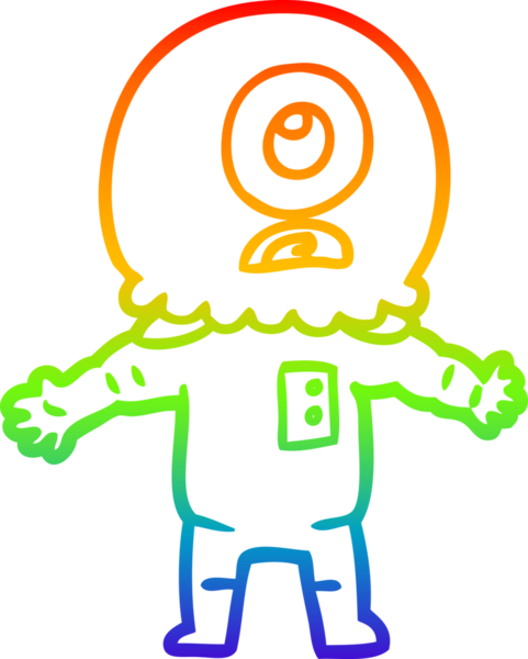 Gökkuşağı gradyanı çizimi bir insan tarafından çizilmiş bir Tepegöz uzaylı uzay adamı