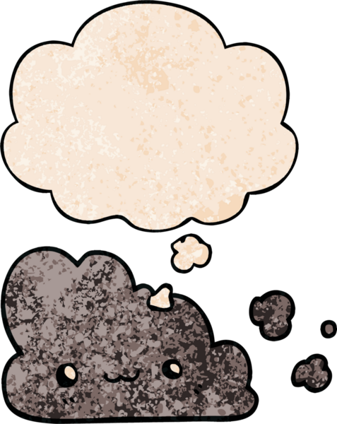 Bir insan tarafından çizilmiş grunge doku tarzında düşünce baloncuğu olan sevimli çizgi film bulutu.