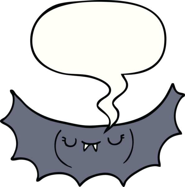 Bir insan tarafından çizilmiş konuşma balonlu vampir yarasa çizgi filmi.