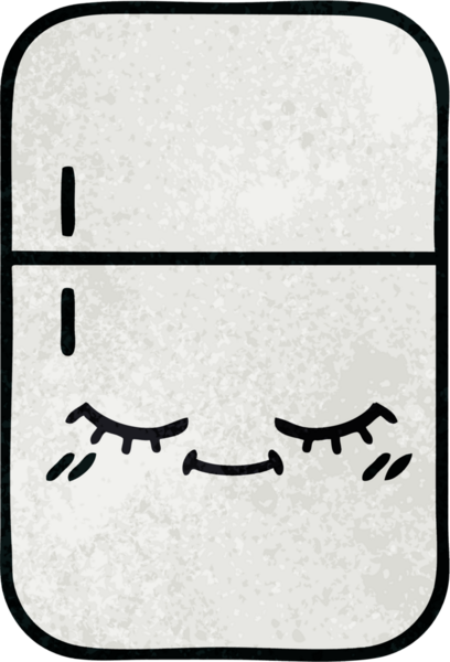 Bir insan tarafından çizilmiş buzdolabının retro grunge desenli karikatürü.