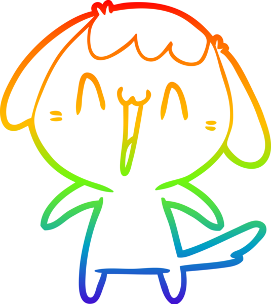 Gökkuşağı gradyan çizimi. Bir insan tarafından çizilmiş şirin bir köpek çizimi.