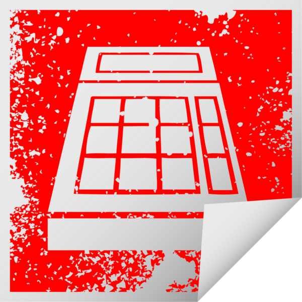 Bir insan tarafından çizilmiş okul hesap makinesinin kare soyma etiketi.