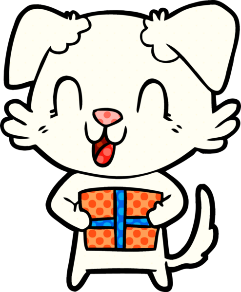 Bir insan tarafından çizilmiş, gülen bir çizgi film köpeği.