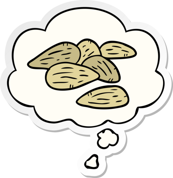 Düşünce baloncuklu çizgi film bademleri insan tarafından çizilmiş bir çıkartma gibi.