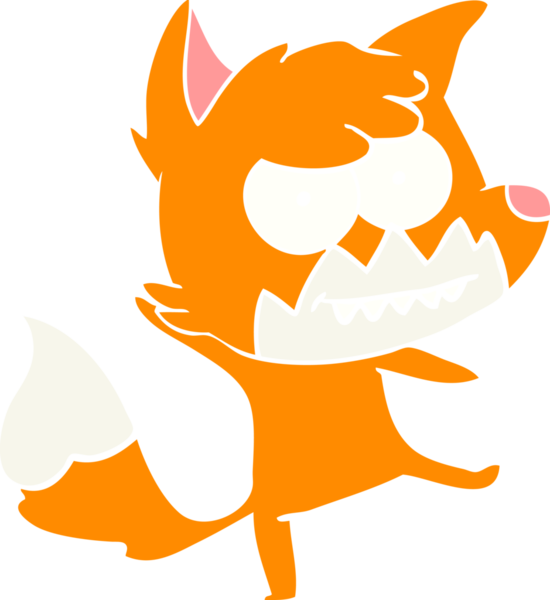 Bir insan tarafından çizilmiş düz renk çizgi film çizimi sırıtan tilki