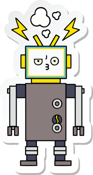 Bir insan tarafından çizilmiş şirin çizgi film robotunun çıkartması.