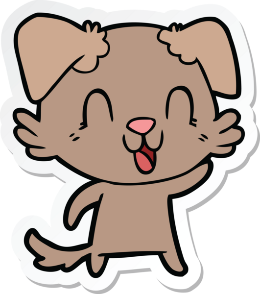 Bir insan tarafından çizilmiş gülen bir köpeğin çıkartması.