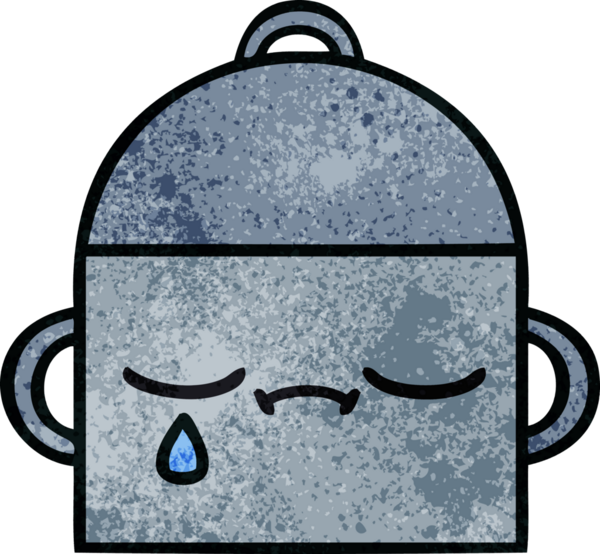 Bir insan tarafından çizilmiş yemek tenceresinin retro grunge desenli karikatürü