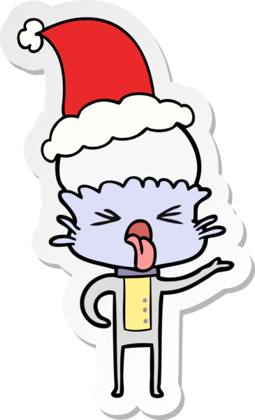 Bir insan tarafından çizilmiş Noel Baba şapkası giymiş bir uzaylının el çizimi çıkartması.