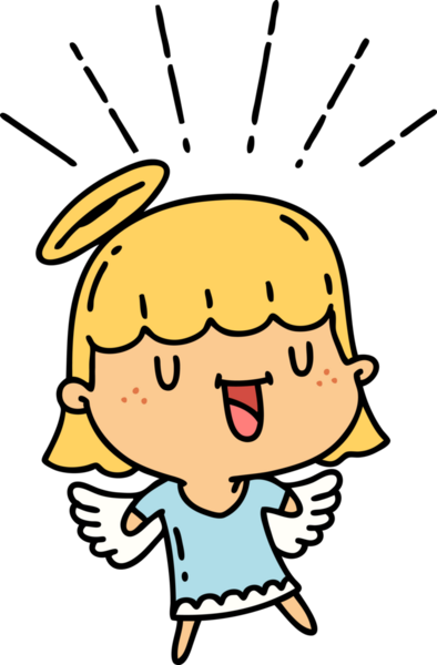 Bir insan tarafından çizilmiş geleneksel dövme stili şarkı söyleyen bir meleğin çizimi