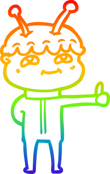 Gökkuşağı gradyan çizimi bir insan tarafından çizilmiş dost bir uzay adamının çizimi