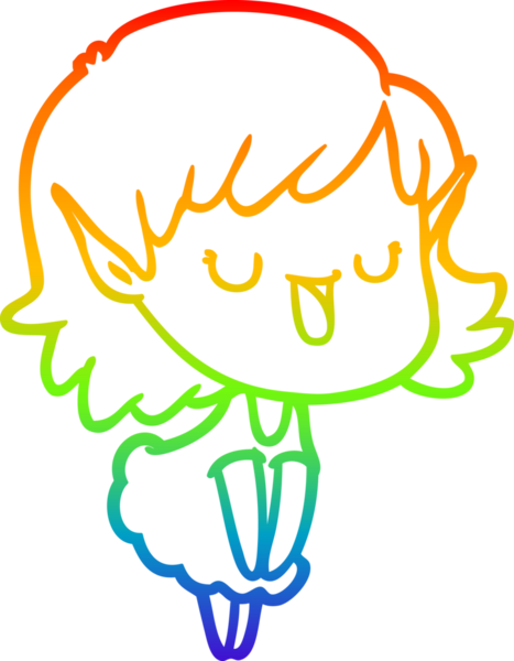 Gökkuşağı gradyan çizgi çizimi bir insan tarafından çizilmiş bir elf kızı