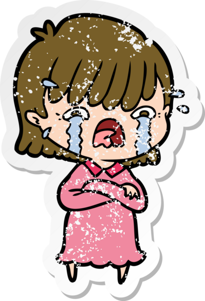 Bir insan tarafından çizilmiş, ağlayan bir çizgi film kızının sıkıntılı çıkartması.