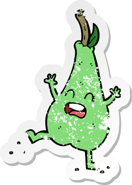 Bir insan tarafından çizilmiş mutlu, dans eden bir armut.