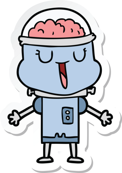 Bir insan tarafından çizilmiş mutlu çizgi film robotunun çıkartması.