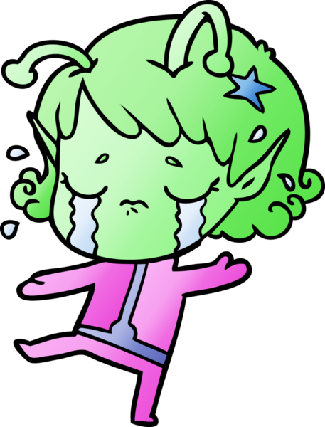 Bir insan tarafından çizilmiş ağlayan uzaylı kız çizgi filmi.