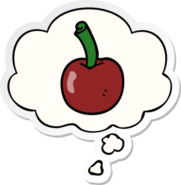 Düşünce baloncuklu karikatür kirazı insan tarafından çizilmiş bir çıkartma.