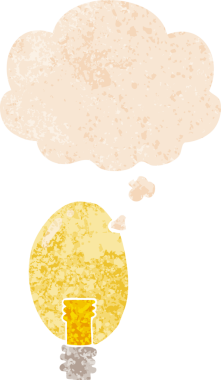 Düşünce baloncuğu ile çizgi film elektrik ışığı grunge sıkıntılı retro desen bir insan tarafından çizilmiş