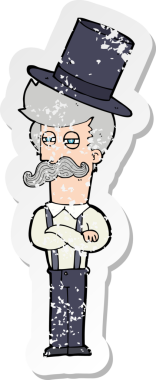 Bir insan tarafından çizilmiş silindir şapkalı bir çizgi film karakterinin gerilimli çıkartması.