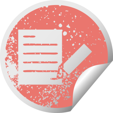 Bir insan tarafından çizilmiş bir belgeyi yazmanın sıkıntılı dairesel soyma etiketi sembolü