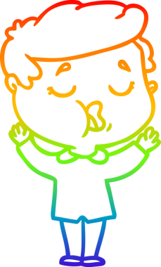 Gökkuşağı gradyan çizgi çizimi bir insan tarafından çizilen bir karikatür adamın çizimi