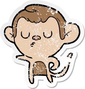 Bir insan tarafından çizilmiş karikatür maymununun sıkıntılı çıkartması