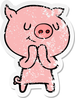 Bir insan tarafından çizilmiş mutlu çizgi film domuzunun sıkıntılı çıkartması.