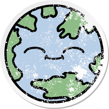 Bir insan tarafından çizilmiş şirin bir karikatür gezegeninin sıkıntılı çıkartması.