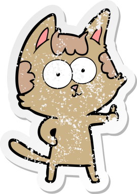 Bir insan tarafından çizilmiş mutlu çizgi film kedisinin sıkıntılı çıkartması.