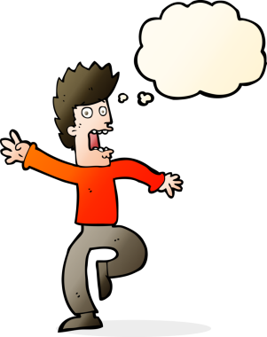 Bir insan tarafından çizilmiş düşünce baloncuğu olan korkmuş bir adam.