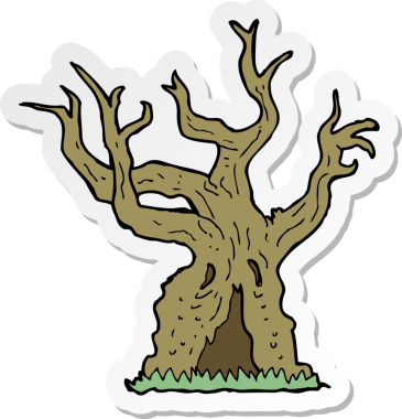 Bir insan tarafından çizilmiş ürkünç, yaşlı bir ağacın çıkartması.