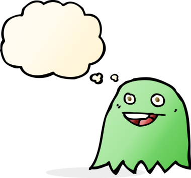 Bir insan tarafından çizilmiş düşünce balonlu çizgi film hayaleti.