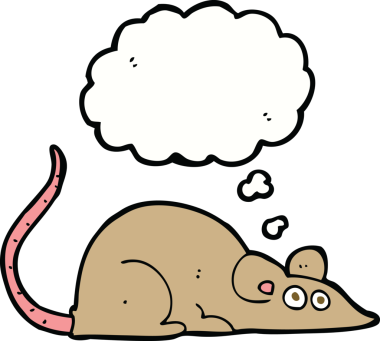 Bir insan tarafından çizilmiş düşünce baloncuklu çizgi roman faresi