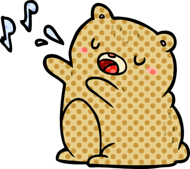 Çizgi film ayısı bir insan tarafından çizilmiş bir şarkıyı söylüyor.