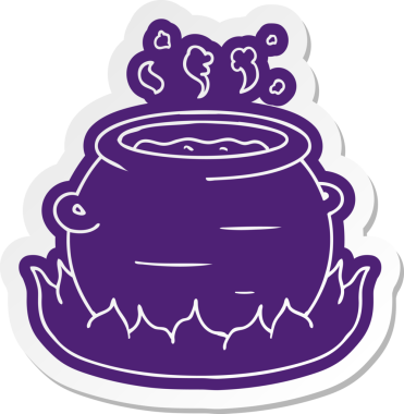 Bir insan tarafından çizilmiş bir tencere güvecin karikatür çıkartması.