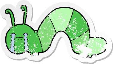 Bir insan tarafından çizilmiş pişmanlıklarına kafayı takmış çizgi film tırtılının sıkıntılı çıkartması.