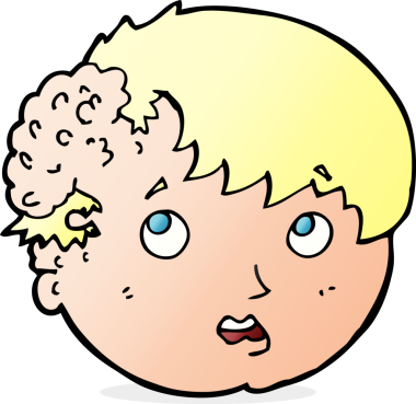 Bir insan tarafından çizilmiş kafasında çirkin bir büyüme olan çizgi film çocuğu.