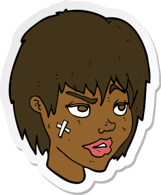 Bir insan tarafından çizilmiş yüzü alçılı bir karikatür kadının çıkartması.