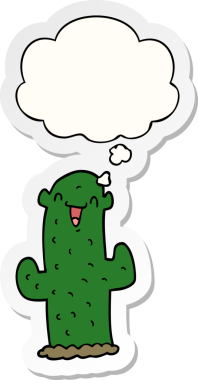 Düşünce baloncuğu insan tarafından çizilmiş bir çıkartma olan çizgi film kaktüsü.